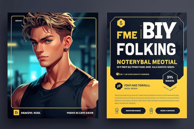 Photo gym fitness instagram social media poster and square flyer template