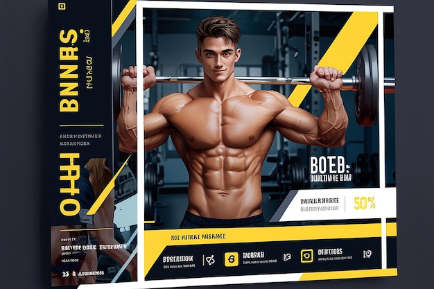 Photo gym fitness instagram social media poster and square flyer template