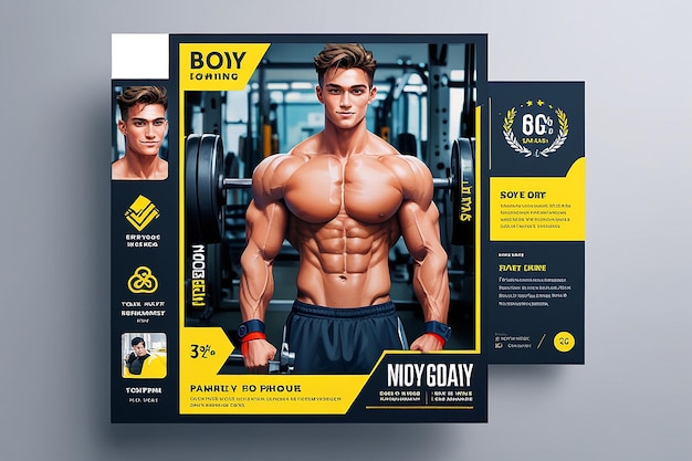 Gym Fitness Instagram Social Media Poster and Square Flyer Template