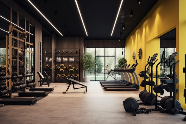 Gym interior with equipments hd image