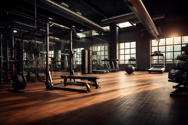 Gym interior with equipments