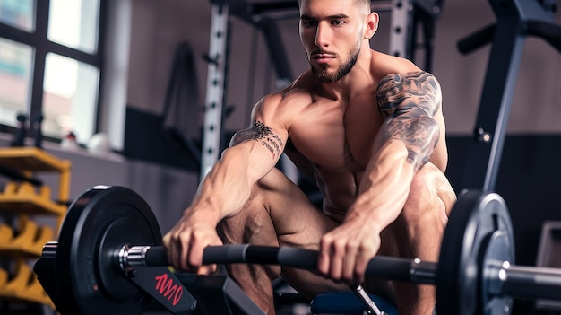 Gym Member Using The Rowing Machine fit tattoo body