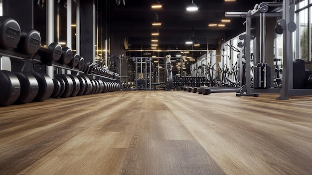 a gym with a bench and a bar with the words  gym  on the wall