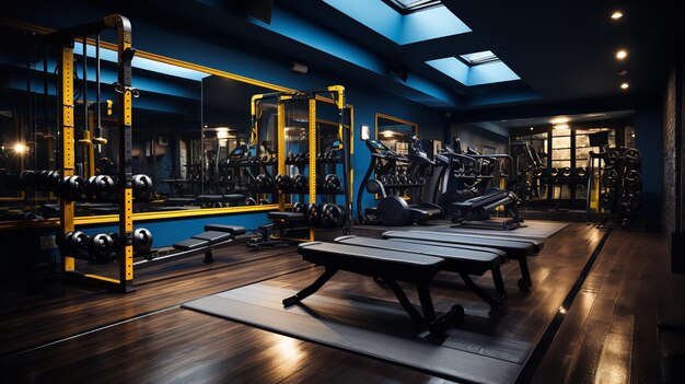 a gym with a mirror that says the gym is open and the gym is open