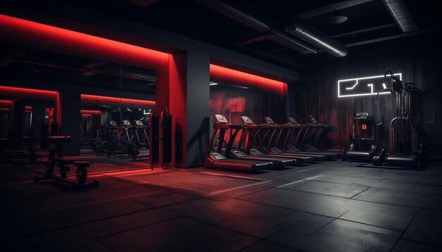 a gym with a neon sign that says  gym