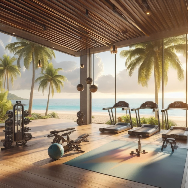 A gym with a tropical setting