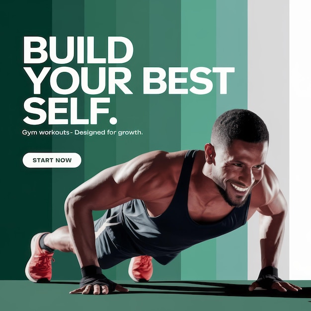 Gym workout promotion social media design with powerful and effective training