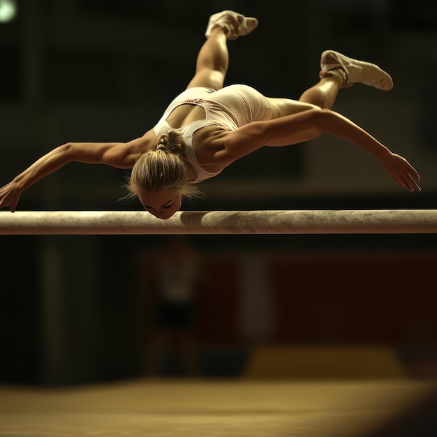 Gymnast flipping on balance beam