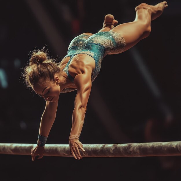 Gymnast flipping on balance beam