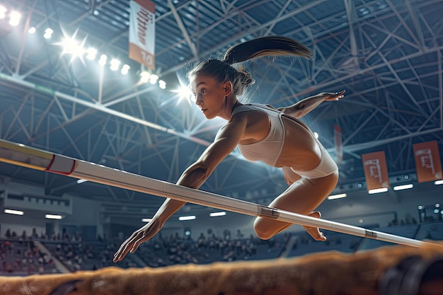 Photo gymnast performing flawless routine with intense concentration