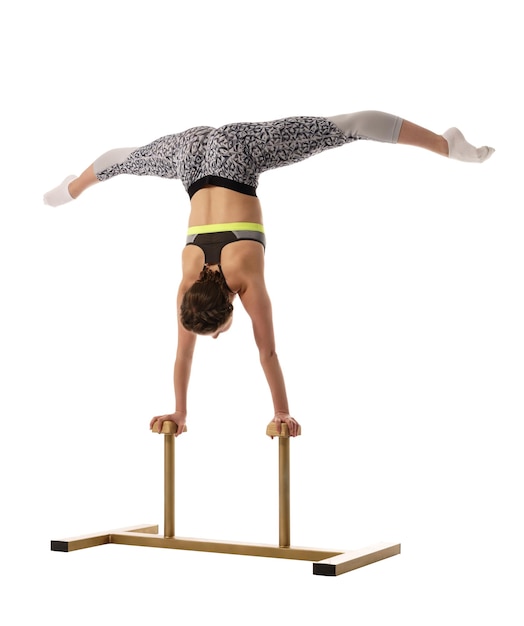 Gymnastics Girl doing handstand on circus stands