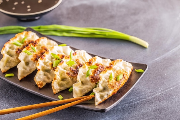 Gyoza or dumplings snack with soy sauce