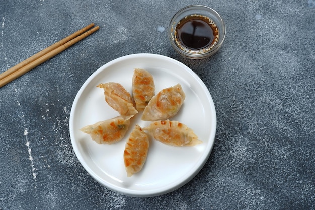 gyoza or Jiaozi or mandu, asian dumpling with Dipping Sauce