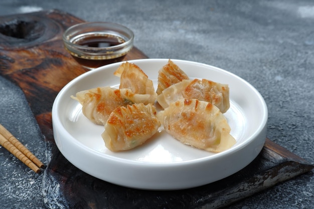 gyoza or Jiaozi or mandu, asian dumpling with Dipping Sauce