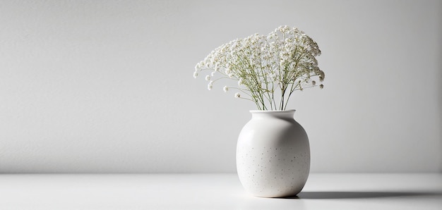 gypsophila baby breath in vase with white wall