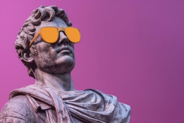 Gypsum statue in sunglasses on colored abstract background Generative AI