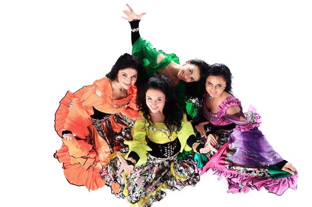 Gypsy dance group.folk dance.a dance show.ethnic culture.the view from the top.the photo with blank space for text