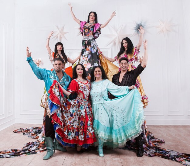 Gypsy dance group in national costumes. photo with space for text