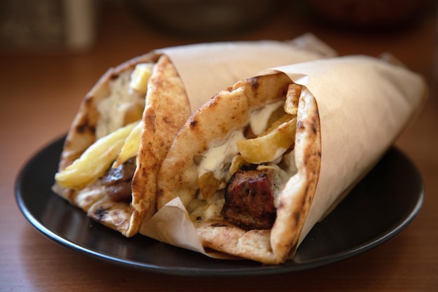 Gyro pita shawarma take away street food Traditional greek turkish meat food