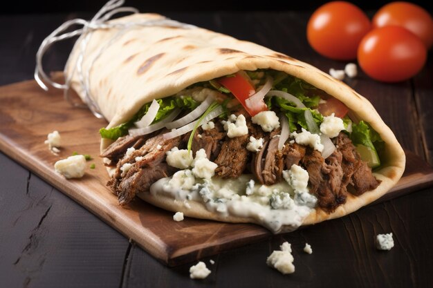 Gyro with Crumbled Blue Cheese yummy delicious traditional dish Gyro food photography