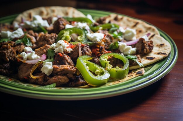 Photo gyro with spicy green chili yummy delicious traditional dish gyro food photography