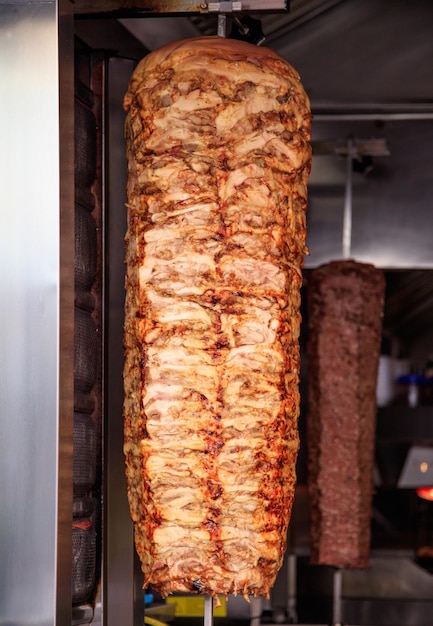 Gyros doner Slices of meat on a skewer