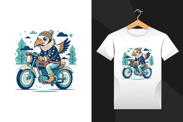 Photo haasts eagle riding motorcycle winter tshirt graphic