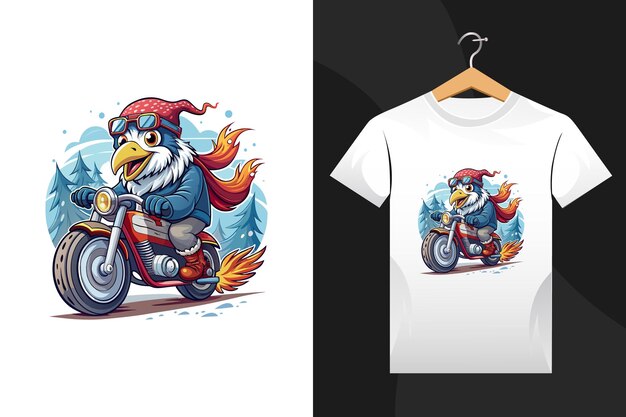 Photo haasts eagle riding motorcycle winter tshirt graphic