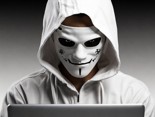 Hacker in hoodie using computer for cyber attack cyber crime concept