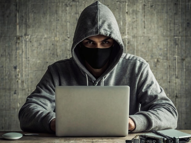 Hacker using laptop hacking the Interne