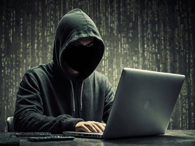 Hacker using laptop hacking the Interne