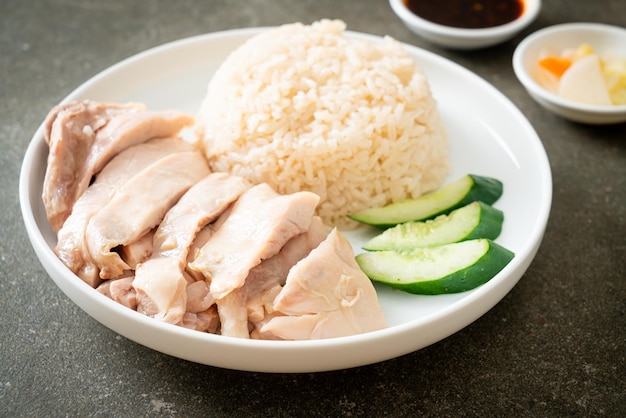 Hainanese chicken rice or rice steamed with chicken soup