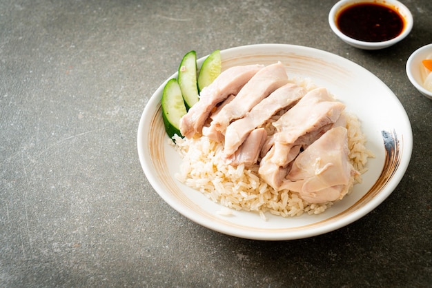 Hainanese chicken rice or rice steamed with chicken soup