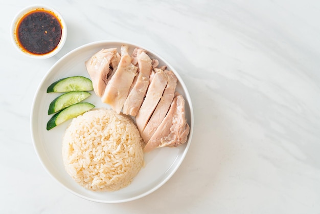 Hainanese chicken rice or rice steamed with chicken soup