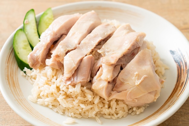 Hainanese chicken rice or rice steamed with chicken soup