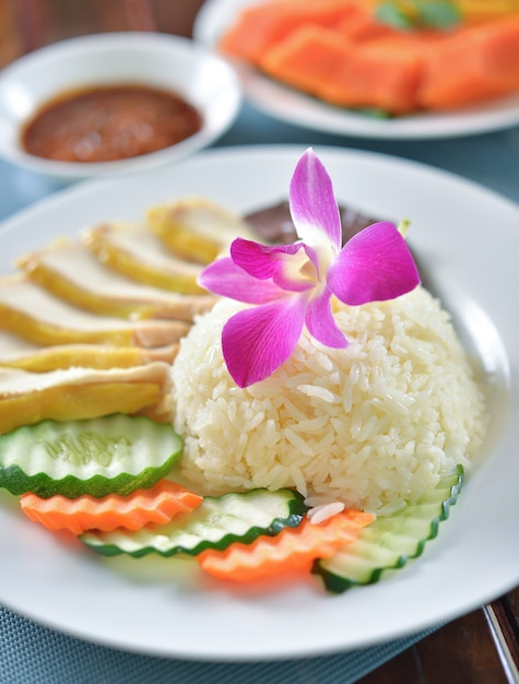 Hainanese chicken rice , Thai gourmet steamed chicken with rice