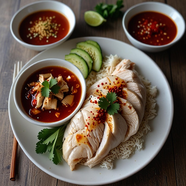 Hainanese Chicken Rice with Spicy Sambal