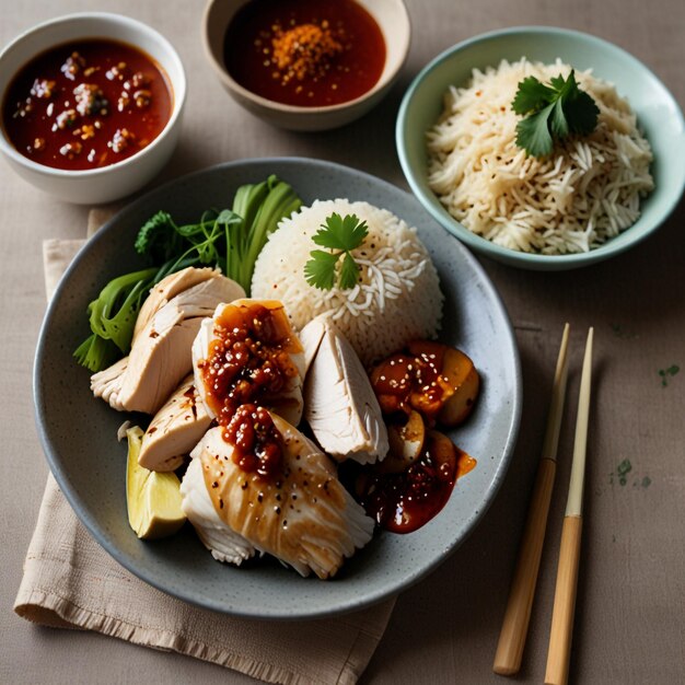 Hainanese Chicken Rice with Spicy Sambal