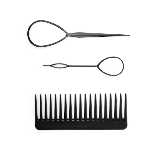 Photo hair comb and accessories on a white background