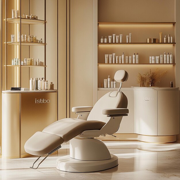 Photo a hair dryer sits on the floor in front of a shelf of bottles