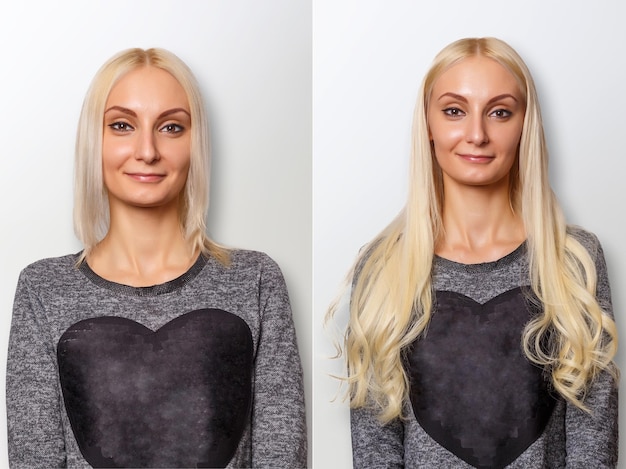 Hair extensions procedure hair before and after