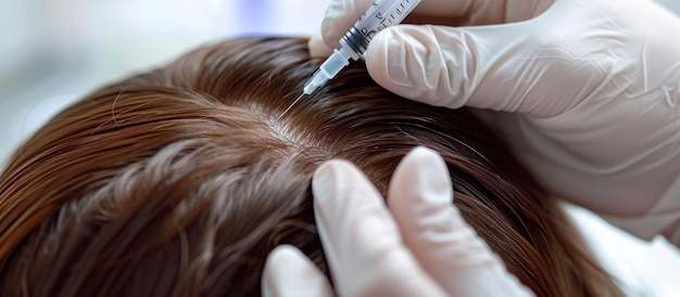 Photo hair loss treatment with a syringe