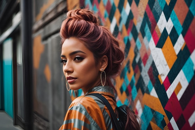 Hair style street fashion beautiful girl