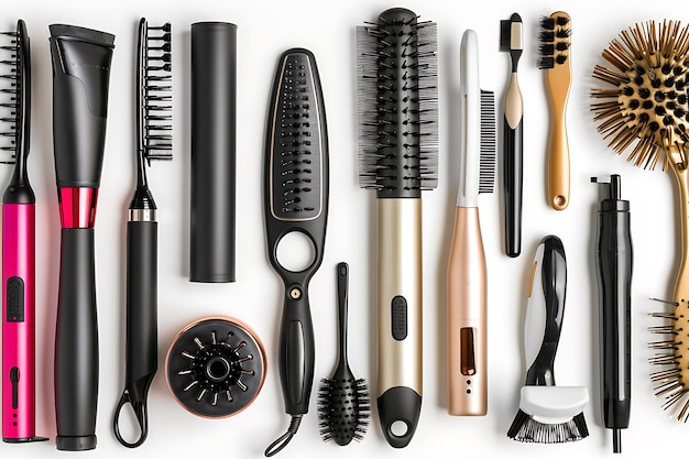 Hair Styling Tools Flat Lay Brushes Combs and Hot Tools