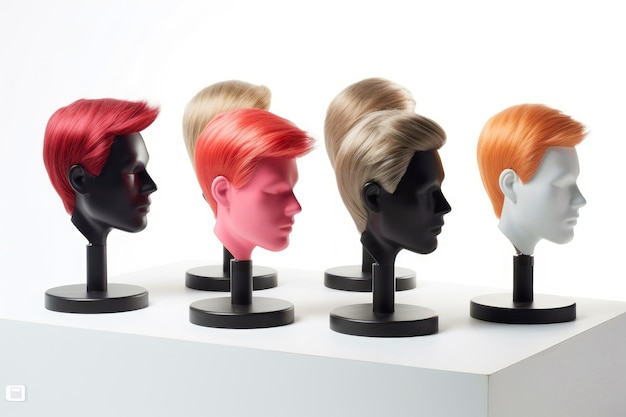 Hair wig over the plastic mannequin head isolated over the white background mockup featuring contemporary men's hairstyles Generative AI illustration