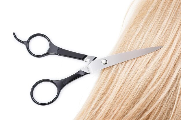 Hairdresser's scissors with strand of blonde hair generative ai