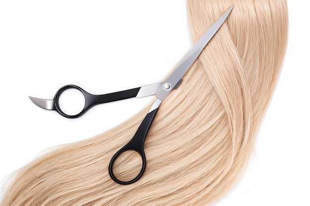 Hairdresser's scissors with strand of blonde hair generative ai