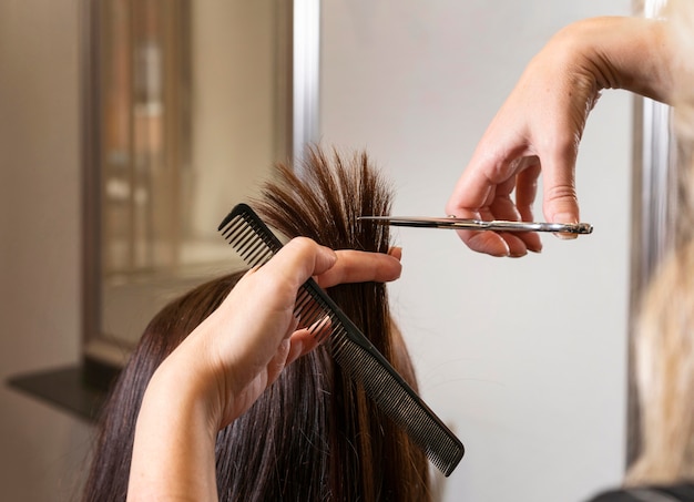 Hairdresser taking care of a client's hair