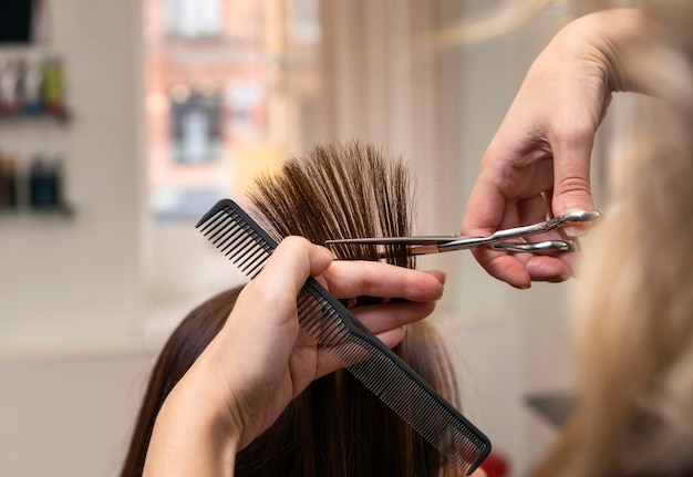 Hairdresser taking care of a client's hair