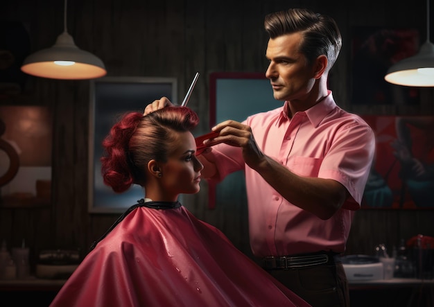 A hairstylist giving a client a new haircut at a beauty salon